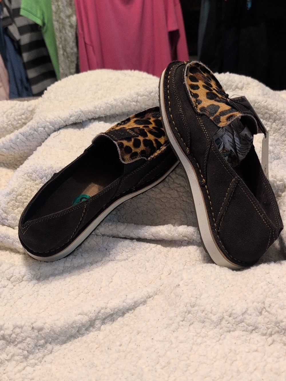 Ariat Brown Slip-On Flats with Leopard Accent